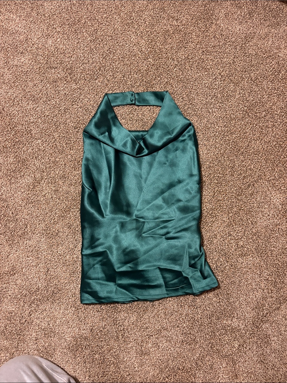 Le Lis Satin Halter Tank Top in Emerald Green